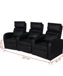 vidaXL Recliner 3-seat Artificial Leather Black