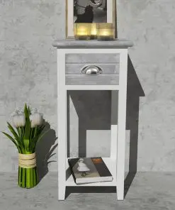 vidaXL Nightstand with 1 Drawer Grey and White