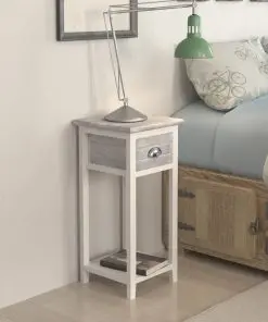 vidaXL Nightstand with 1 Drawer Grey and White