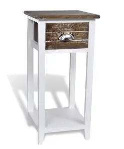 vidaXL Nightstand with 1 Drawer Brown and White