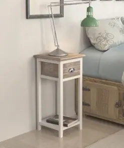 vidaXL Nightstand with 1 Drawer Brown and White
