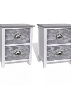 vidaXL Nightstand 2 pcs with 2 Drawers Grey and White