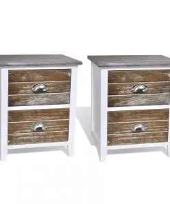 vidaXL Nightstand 2 pcs with 2 Drawers Brown and White