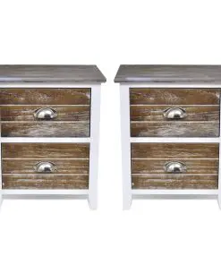 vidaXL Nightstand 2 pcs with 2 Drawers Brown and White