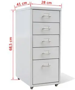 vidaXL File Cabinet with 5 Drawers Grey 68,5 cm Steel