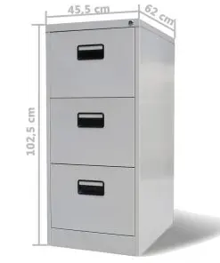 vidaXL File Cabinet with 3 Drawers Grey 102,5 cm Steel