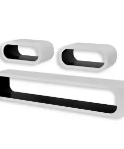 3 White-black MDF Floating Wall Display Shelf Cubes Book/DVD Storage