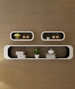 3 White-black MDF Floating Wall Display Shelf Cubes Book/DVD Storage