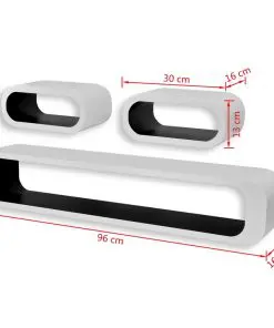 3 White-black MDF Floating Wall Display Shelf Cubes Book/DVD Storage