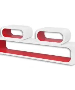 3 White-red MDF Floating Wall Display Shelf Cubes Book/DVD Storage