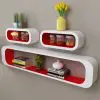 3 White-red MDF Floating Wall Display Shelf Cubes Book/DVD Storage