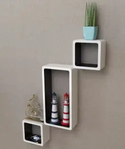 3 White-black MDF Floating Wall Display Shelf Cubes Book/DVD Storage
