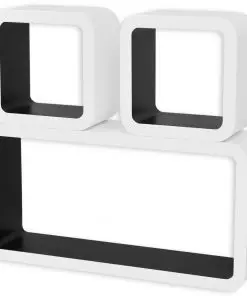 3 White-black MDF Floating Wall Display Shelf Cubes Book/DVD Storage