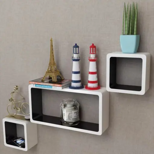 3 White-black MDF Floating Wall Display Shelf Cubes Book/DVD Storage