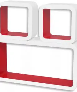 3 White-red MDF Floating Wall Display Shelf Cubes Book/DVD Storage