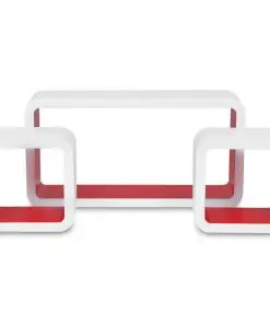 3 White-red MDF Floating Wall Display Shelf Cubes Book/DVD Storage