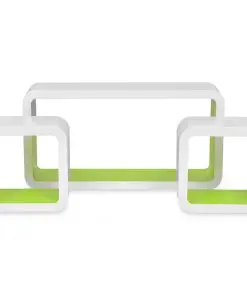 3 White-green MDF Floating Wall Display Shelf Cubes Book/DVD Storage