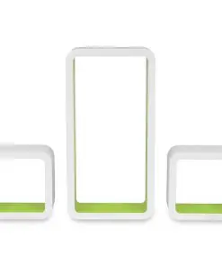 3 White-green MDF Floating Wall Display Shelf Cubes Book/DVD Storage