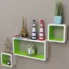 3 White-green MDF Floating Wall Display Shelf Cubes Book/DVD Storage