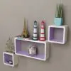 3 White-purple MDF Floating Wall Display Shelf Cubes Book/DVD Storage