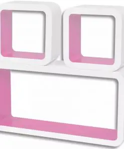3 White-pink MDF Floating Wall Display Shelf Cubes Book/DVD Storage