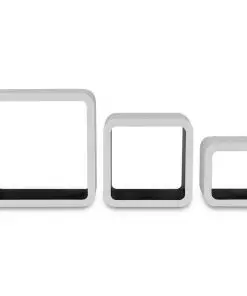 3 White-black MDF Floating Wall Display Shelf Cubes Book/DVD Storage