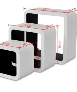3 White-black MDF Floating Wall Display Shelf Cubes Book/DVD Storage
