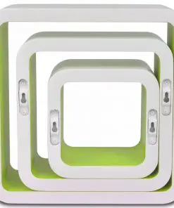 3 White-green MDF Floating Wall Display Shelf Cubes Book/DVD Storage