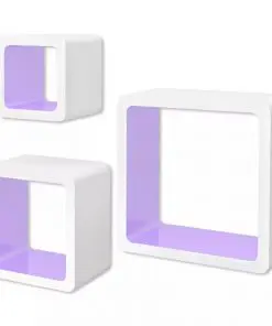 3 White-purple MDF Floating Wall Display Shelf Cubes Book/DVD Storage