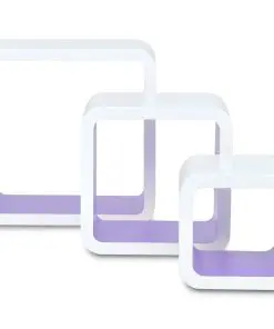 3 White-purple MDF Floating Wall Display Shelf Cubes Book/DVD Storage