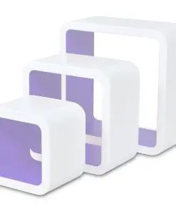 3 White-purple MDF Floating Wall Display Shelf Cubes Book/DVD Storage