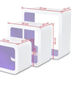 3 White-purple MDF Floating Wall Display Shelf Cubes Book/DVD Storage