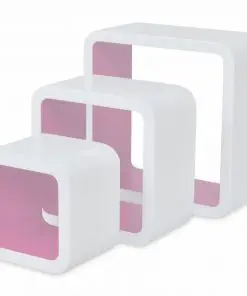 3 White-pink MDF Floating Wall Display Shelf Cubes Book/DVD Storage