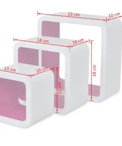3 White-pink MDF Floating Wall Display Shelf Cubes Book/DVD Storage
