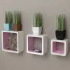3 White-pink MDF Floating Wall Display Shelf Cubes Book/DVD Storage