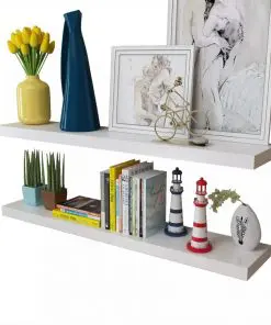 2 White MDF Floating Wall Display Shelves Book/DVD Storage