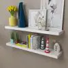 2 White MDF Floating Wall Display Shelves Book/DVD Storage