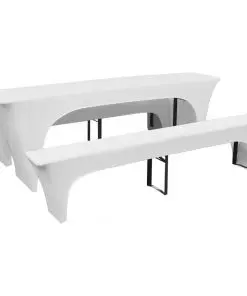 3 Slipcovers for Beer Table and Benches Stretch White 220 x 70 x 80 cm