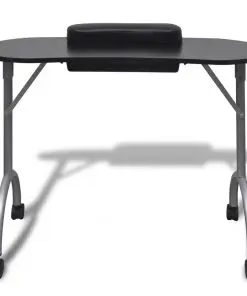 vidaXL Folding Manicure Nail Table with Castors Black