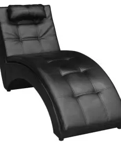 vidaXL Chaise Longue with Pillow Black Faux Leather