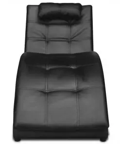 vidaXL Chaise Longue with Pillow Black Faux Leather