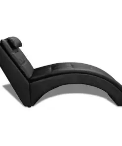 vidaXL Chaise Longue with Pillow Black Faux Leather