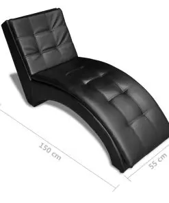 vidaXL Chaise Longue with Pillow Black Faux Leather