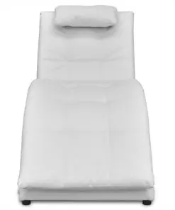 vidaXL Chaise Longue with Pillow White Faux Leather