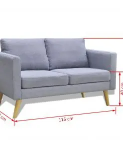 vidaXL Sofa 2-Seater Fabric Light Grey