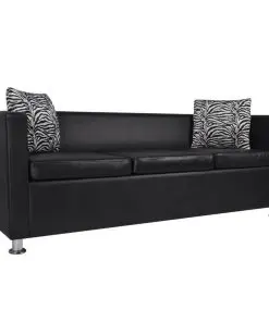 vidaXL Sofa 3-Seater Artificial Leather Black