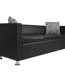 vidaXL Sofa 3-Seater Artificial Leather Black