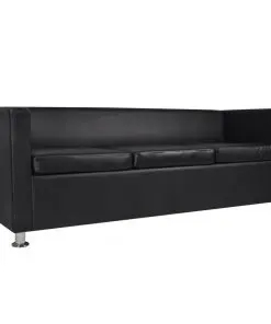 vidaXL Sofa 3-Seater Artificial Leather Black