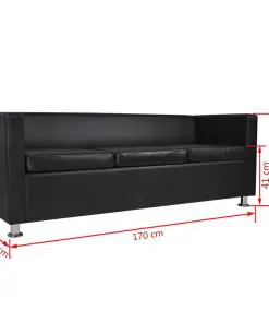 vidaXL Sofa 3-Seater Artificial Leather Black