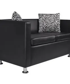 vidaXL Sofa 2-Seater Artificial Leather Black